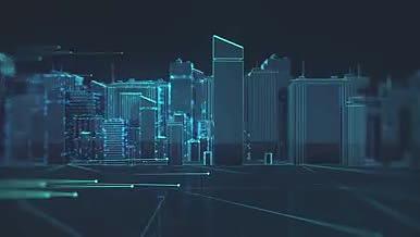 科技蓝色3D城市光效粒子穿梭片头AE模板视频的预览图